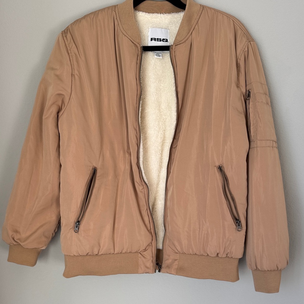 RSQ Light Brown Bomber Jacket with Cream Lining